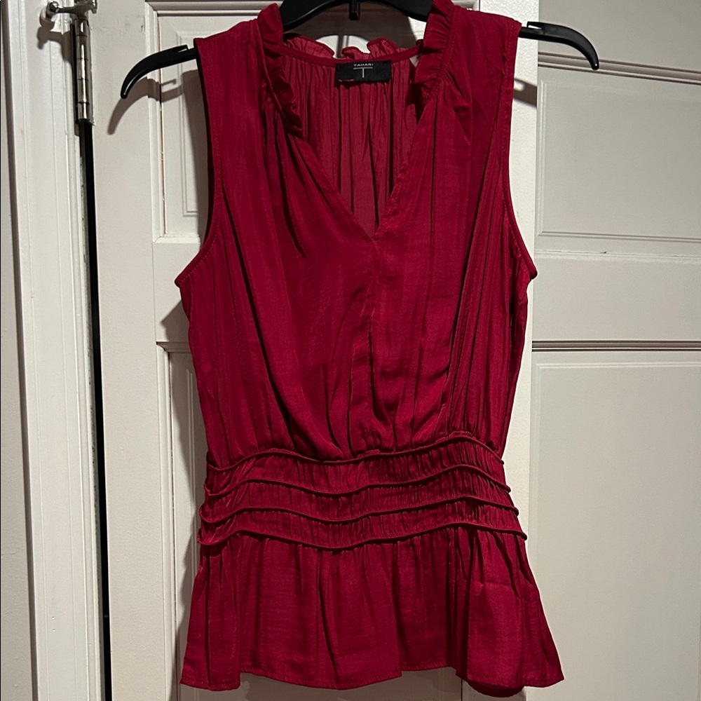 Tahari gorgeous Sleeveless deep Red Ruffled Peplum Top